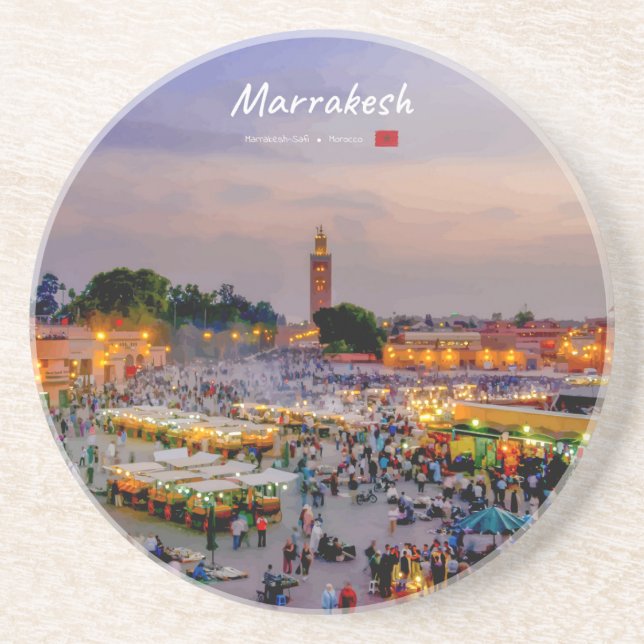 Marrakech, Marocko - Jemaa el Fnaa torg Underlägg (Framsidan)
