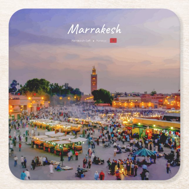 Marrakech, Marocko - Jemaa el Fnaa torg Underlägg Papper Kvadrat (Framsidan)