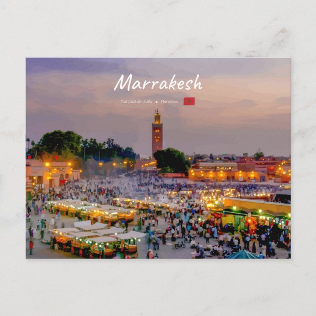 Marrakech, Marocko - Jemaa el Fnaa torg Vykort (Framsida)