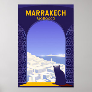 Marrakech Marocko Katt Retro Poster