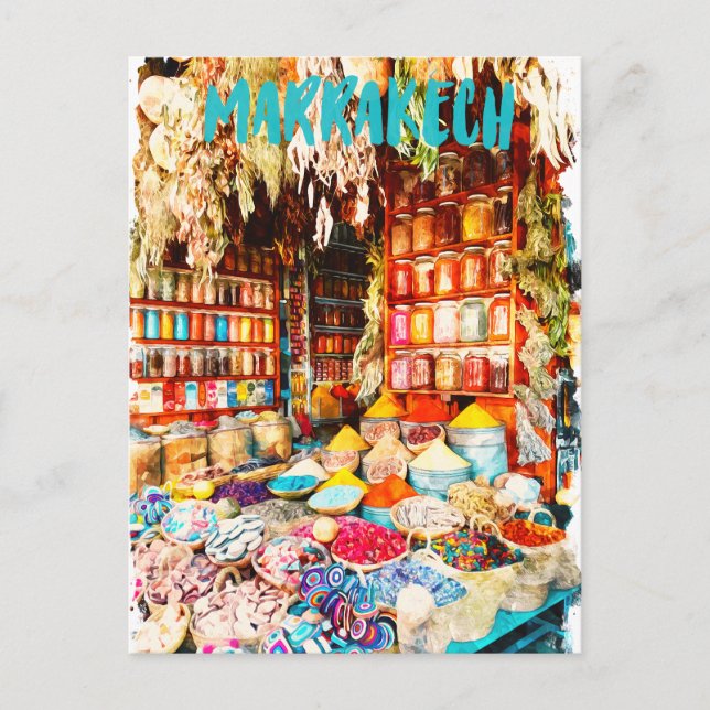 Marrakech Marocko Market Bazaar Vykort (Framsida)
