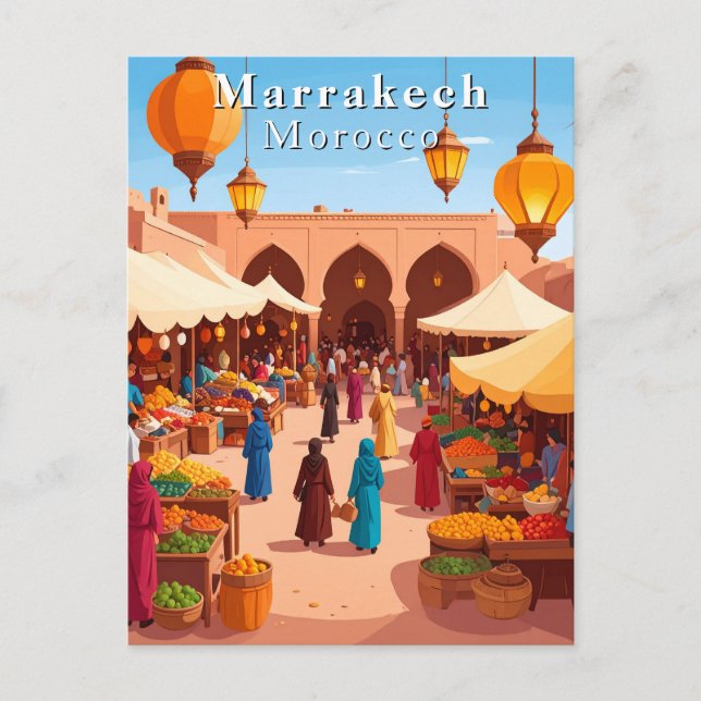 Marrakech Marocko Moroccan Souk and Market Travel Vykort (Framsida)