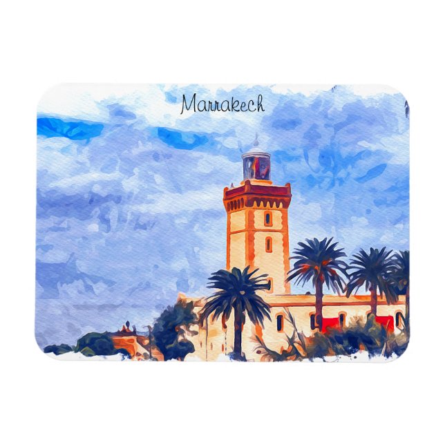 Marrakech Marocko Mosque Travel Magnet (Horisontell)