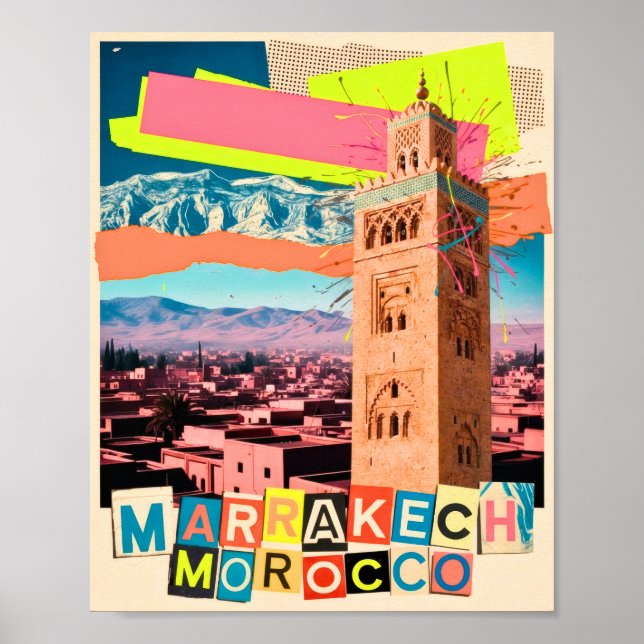 Marrakech Marocko Resa Koutoubia Vintage Siluett Poster (Framsidan)