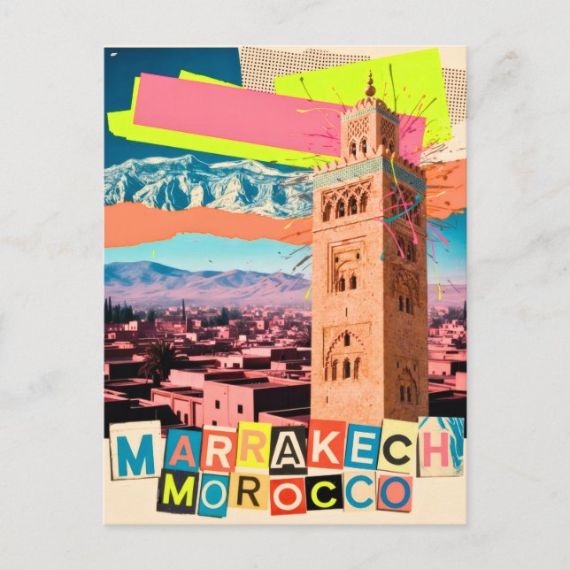 Marrakech Marocko Resa Koutoubia Vintage Siluett Vykort (Framsida)