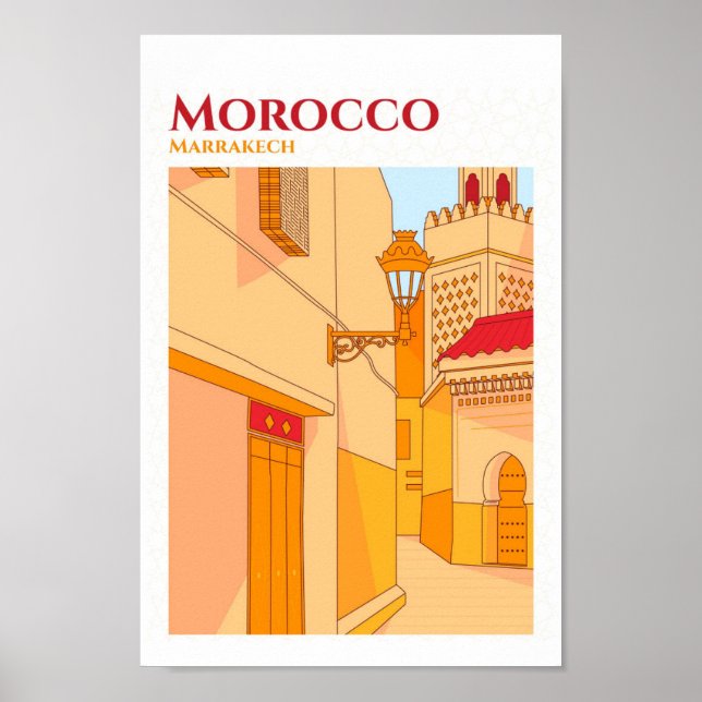 Marrakech Marocko Sketch Art Travel Illustration Poster (Framsidan)