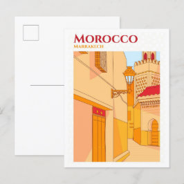 Marrakech Marocko Sketch Art Travel Illustration Vykort