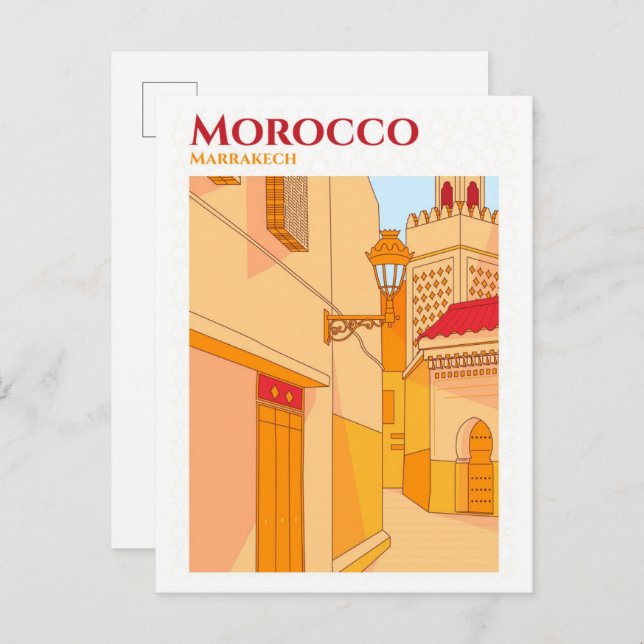 Marrakech Marocko Sketch Art Travel Illustration Vykort (Fram/baksida)