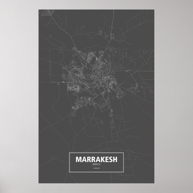Marrakech, Marocko (vit på svart) Poster (Framsidan)