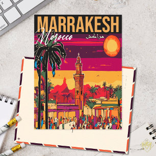 Marrakech Marockos turistresa i Souvenir Vykort