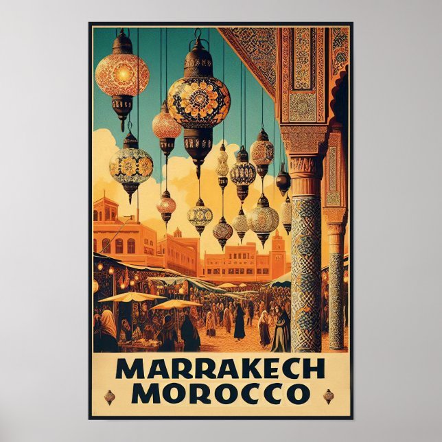 Marrakech Marockos Vintage Market Travel Poster (Framsidan)