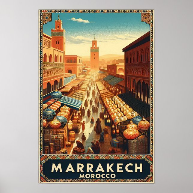 Marrakech Marockos Vintage Market Travel Poster (Framsidan)