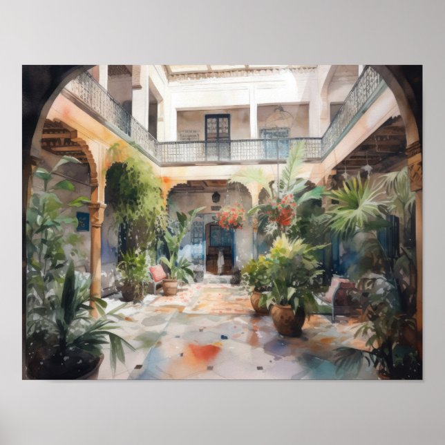 Marrakech Riad Marocko Painting Art Print Poster (Framsidan)