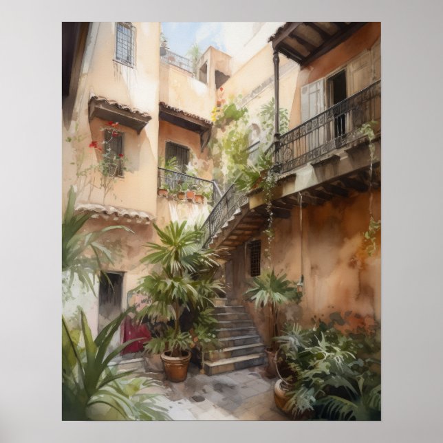 Marrakech Riad Marocko Painting Art Print Poster (Framsidan)
