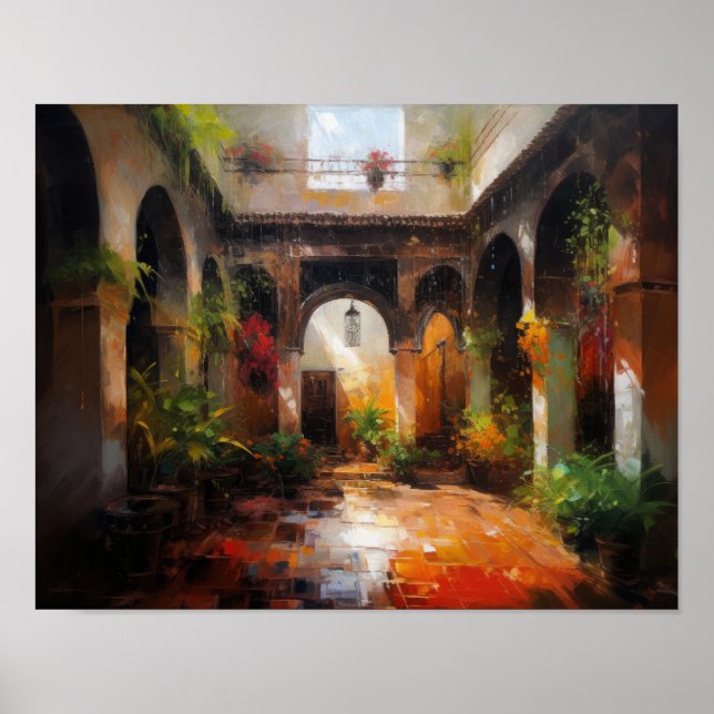 Marrakech Riad Marocko Painting Art Print Poster (Framsidan)