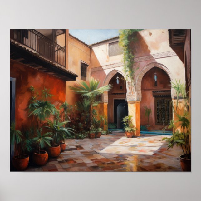 Marrakech Riad Marocko Painting Art Print Poster (Framsidan)