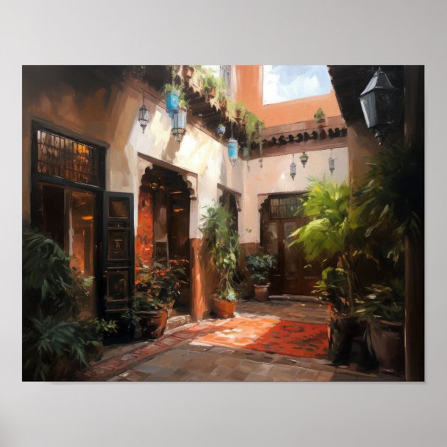 Marrakech Riad Marocko Painting Art Print Poster (Framsidan)