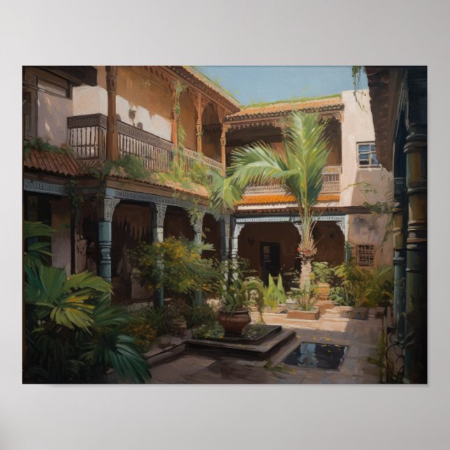 Marrakech Riad Marocko Painting Art Print Poster (Framsidan)
