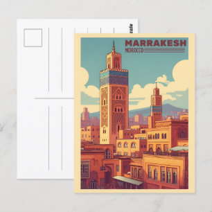 Marrakechs gamla stad byggnad med moské vykort