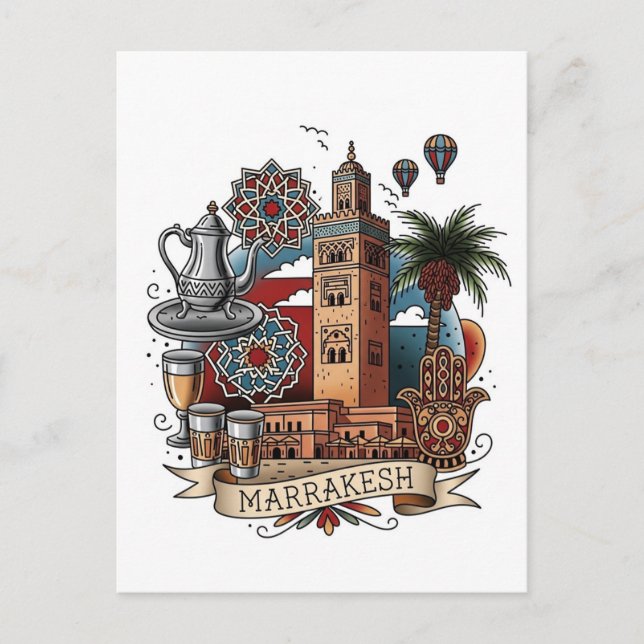 Marrakesh Marocko Resa Vykort (Framsida)