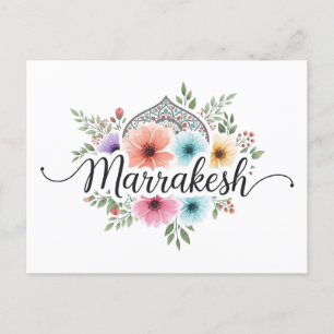 Marrakesh Marocko Travel Blommigt Pastel Helg Vykort