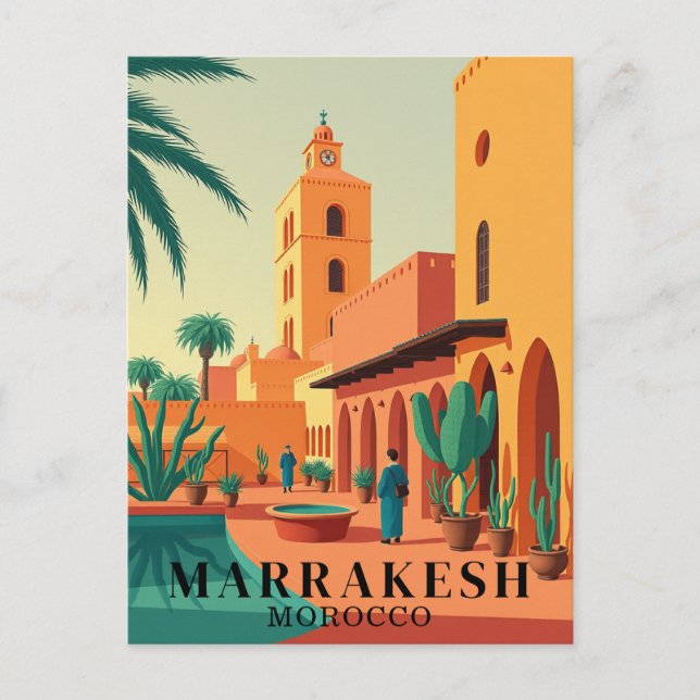 Marrakesh Marocko Vintage Resa  Vykort (Framsida)