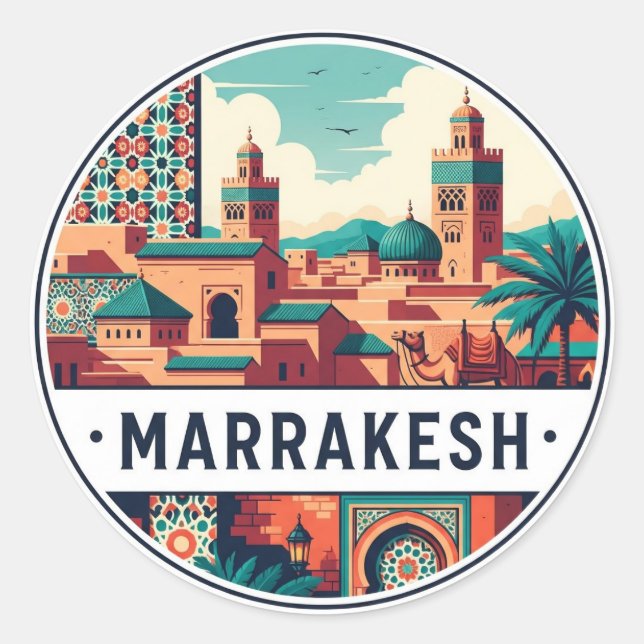 Marrakesh Morocco Travel Runt Klistermärke (Framsida)