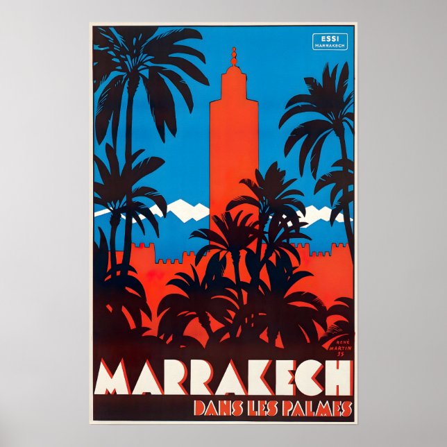 Marrakesh Print Moroccan Art Morocco Travel Poster (Framsidan)