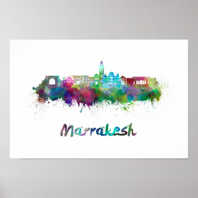 Marrakesh skyline i vattenfärg poster (Framsidan)