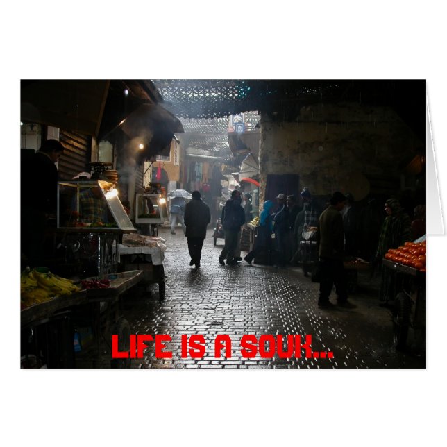 Marrakesh souk i Marocko Hälsningskort (Framsidan Horizontal)