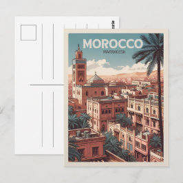 Marrakesh stadsmoské med palmer Marocko  Vykort