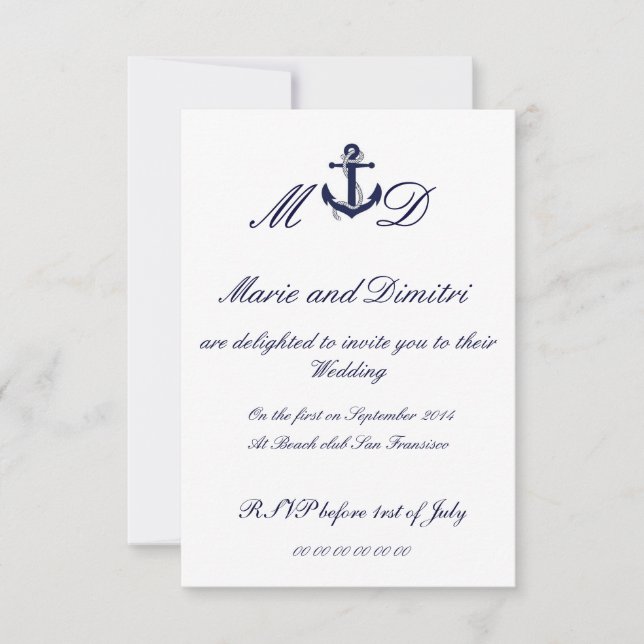 Marriage nautique invitation inbjudningar (Framsida)