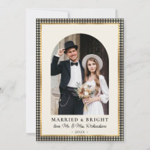 Married and Bright Arch Photo Black Gold Plaid 