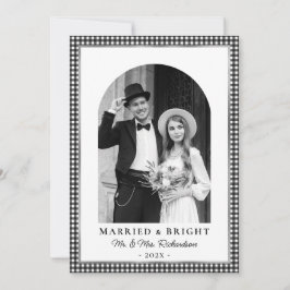 Married and Bright Newlywed Photo Black White  Julkort