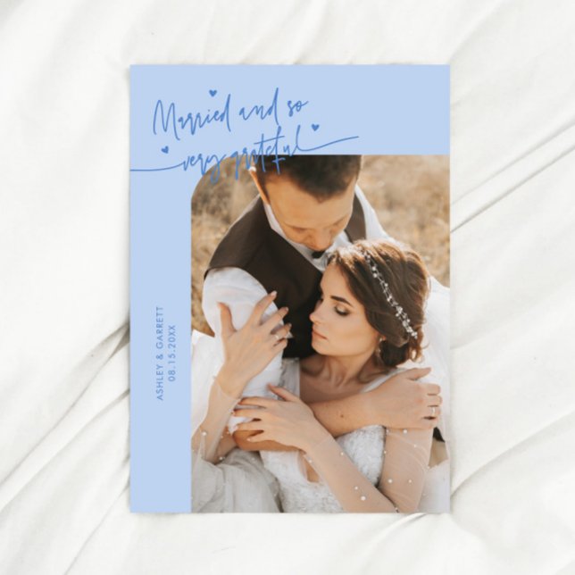 Married and Grateful Wedding Photo Icy Blue Tack Kort (Skapare uppladdad)