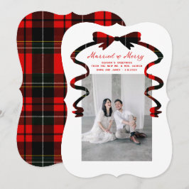 Married and Merry Bow Photo Christmas Newlyweds Julkort