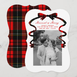 Married and Merry Bow Photo Christmas Newlyweds Julkort