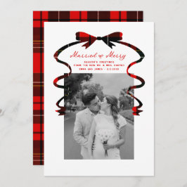 Married and Merry Bow Photo Christmas Newlyweds Julkort