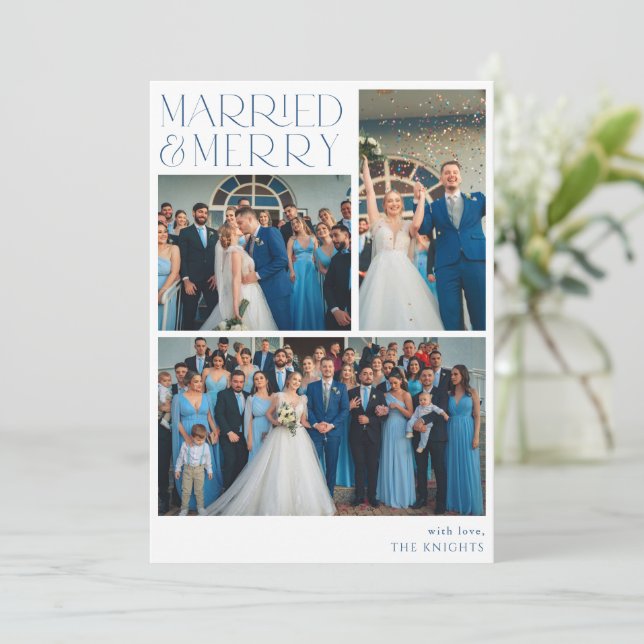 Married and Merry Photo Collage Holiday Card Julkort (Stående Fram)