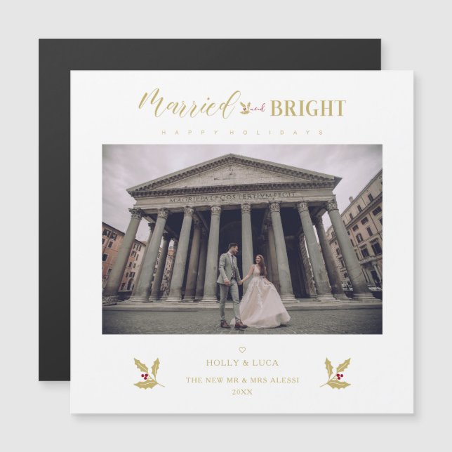 Married & Bright Happy Hollidays Newlyweds Photo (Fram/baksida)