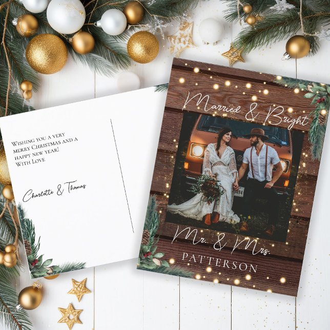 Married & Bright Kundenspezifische Foto Helgdag Helg Vykort (Skapare uppladdad)