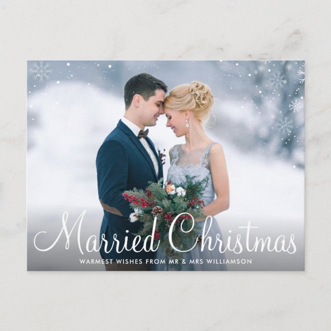 MARRIED CHRISTMAS | elegant bröllop-meddelande Vykort (Framsida)