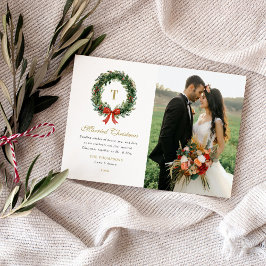 Married Christmas Newlywed Wreath Monogram Photo Julkort
