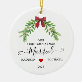 Married First Christmas Mistletoe Holiday Julgransprydnad Keramik