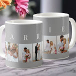 MARRIED Grått och White 7 Bild Photo Collage Kaffemugg<br><div class="desc">Elegant kaffe mugg, personlig med dina bröllop-foton. En snyggt i paletten neutralt färg i grått och vitt - perfekt för nyfödda och jubileumsgåvor. Fotomallen är inställd så att du kan lägga till 7 av din favoritfilm bilder som visas i porträtt-format i en enkel rutnätsfotosamling i stil. MARRIED är skrivet i...</div>