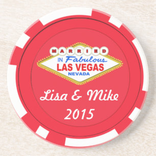 Married In Las Vegas Chip Coaster-Editable Text Underlägg Sandsten