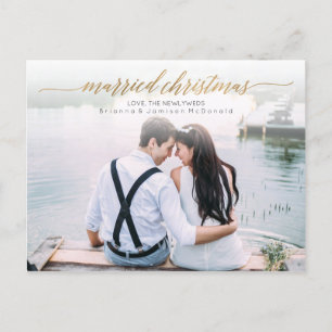 Married jul Newlyged Photo Guld Script Helg Vykort