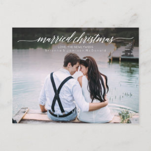 Married jul Newlyged Photo Vitt skript Helg Vykort