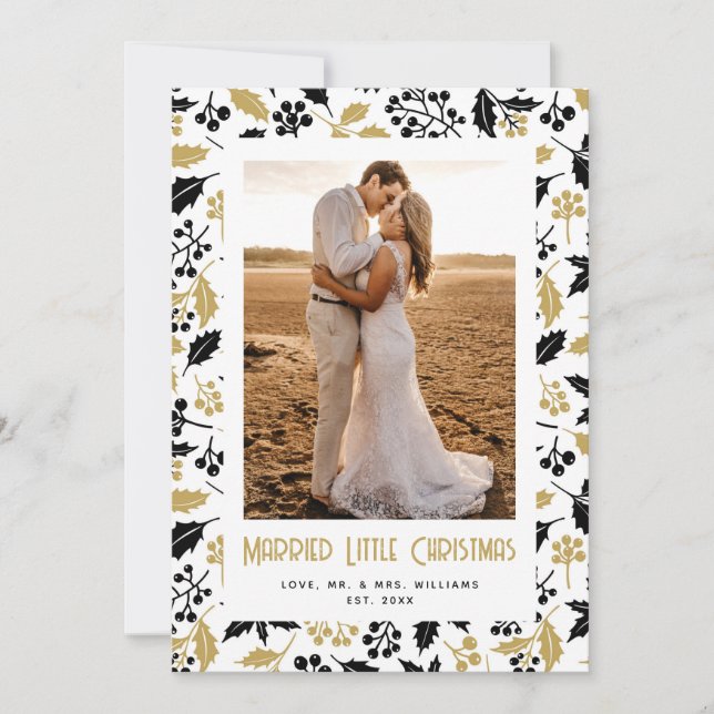 Married Little Christmas Holly Newlywed Photo Julkort (Framsida)