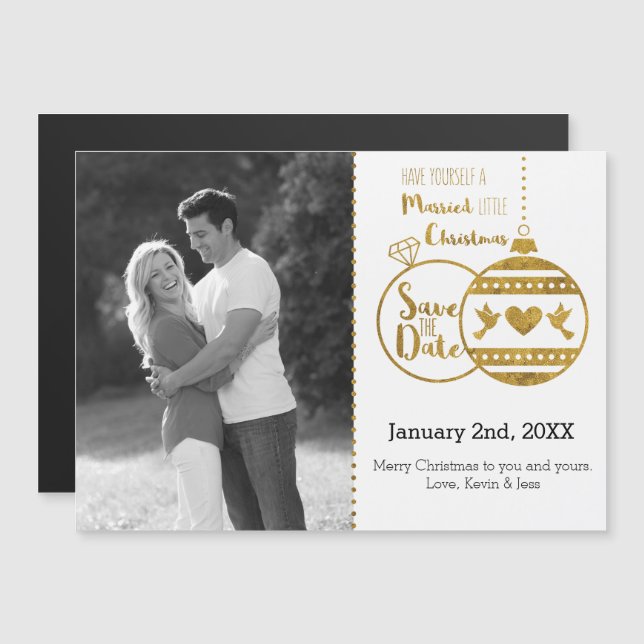 Married Little jul Save the Date Magnetisk Inbjudningskort (Fram/baksida)